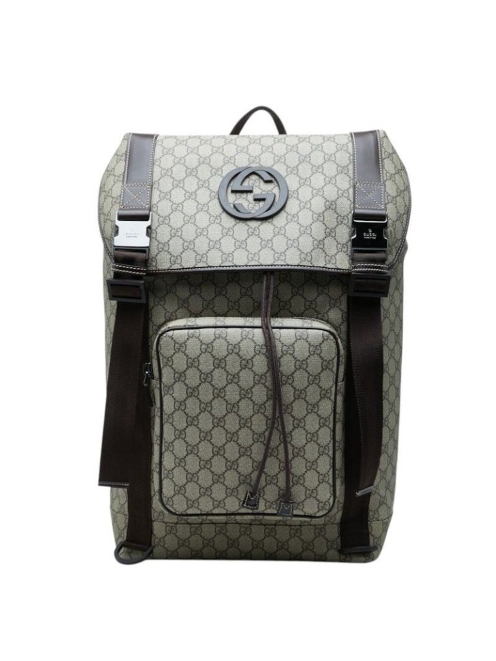 Gucci GG Supreme Interlocking G Backpack Beige Brown Leather